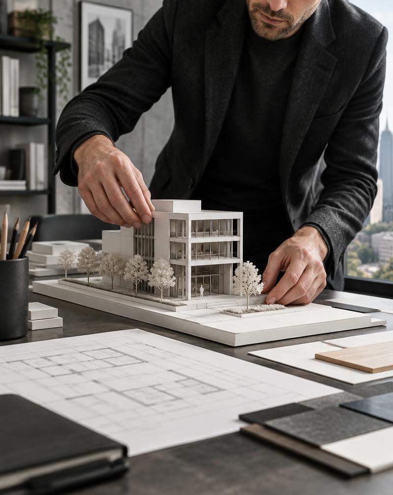Architect examining a model