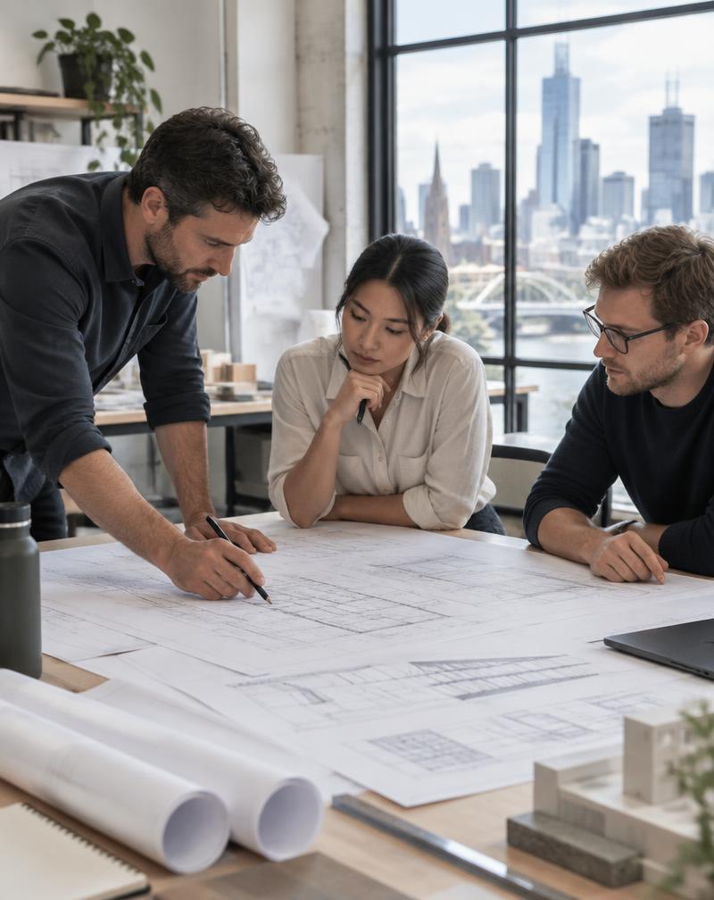 Engineer reviewing plans