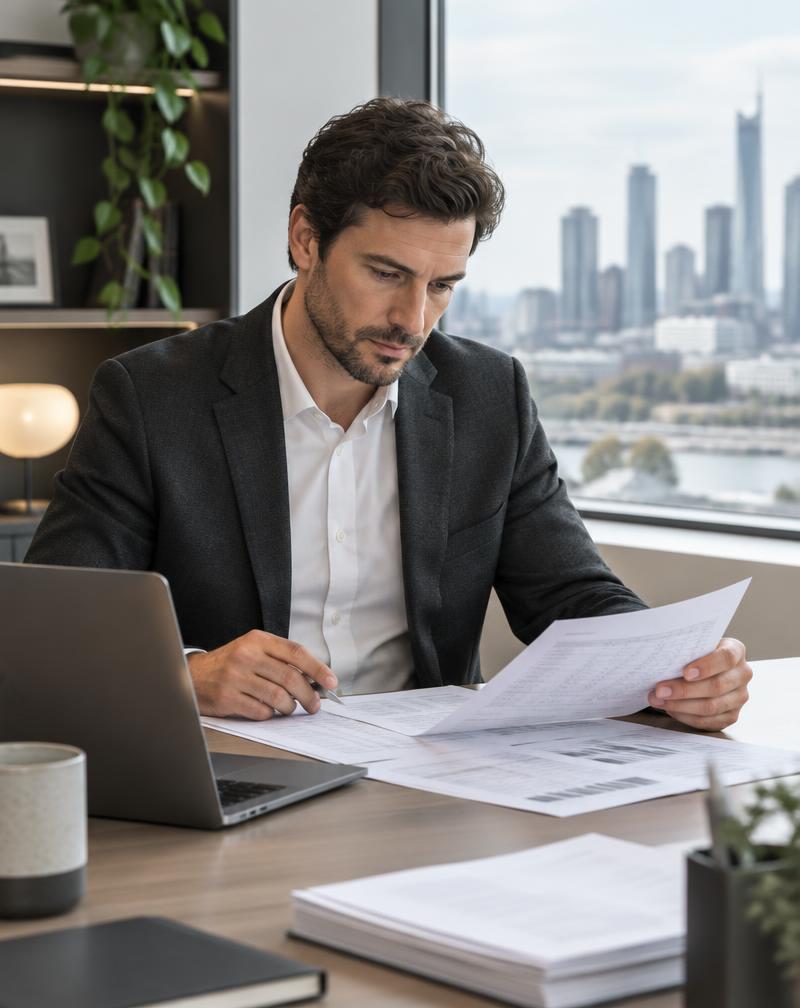 Accountant reviewing figures at a desk
